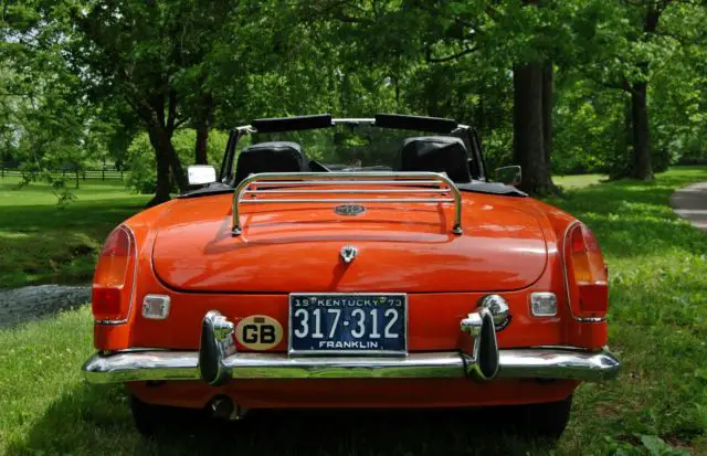 steel bumper mgb classic orange with mustard yellow interior convertible