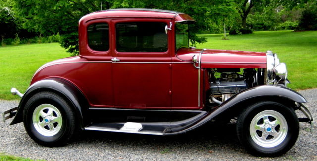 1930 5 window coupe resto-mod,chevy v-8,auto,wine red/black,12 bolt,dual exhaust