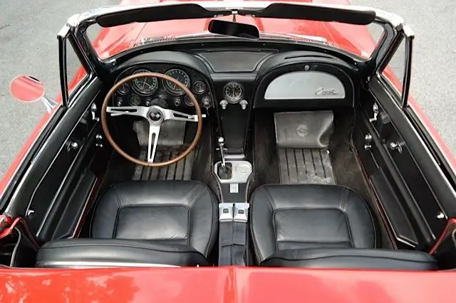 1965 chevrolet corvette red/black conv 4spd pb radio delete manual