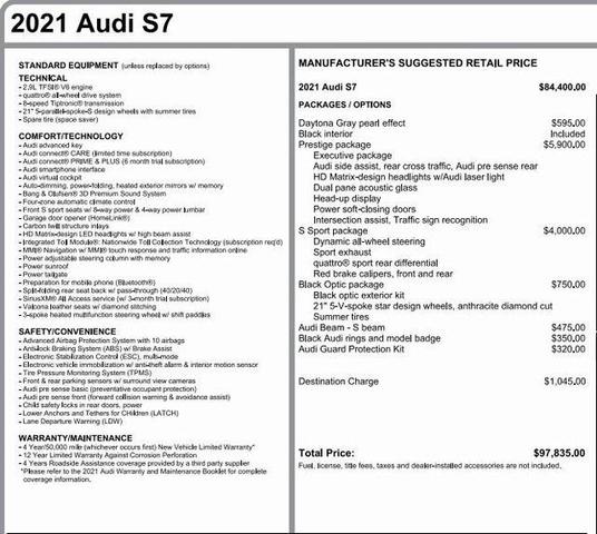 2021 audi s7 prestige tfsi quattro tiptronic