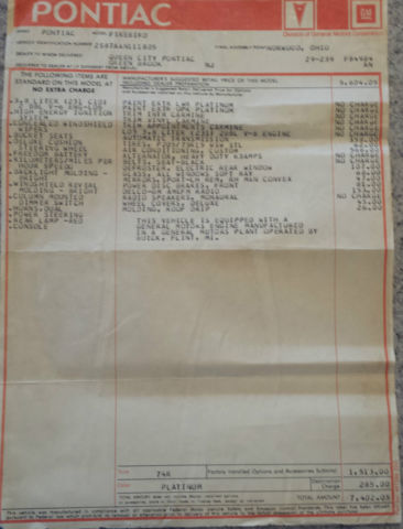 1980 pontiac firebird base coupe 2-door 3.8l