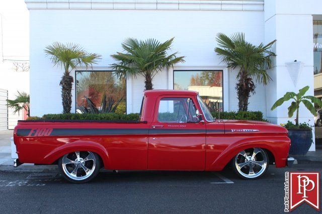 1962 ford f100 unibody custom pickup, red on saddle