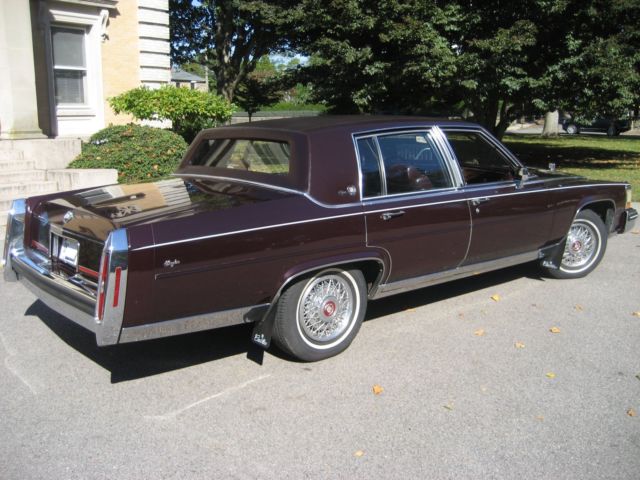 1987 cadillac brougham d'elegance 5.0 liter 4bbl burgundy leather wire wheels