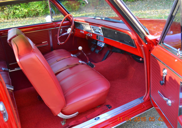 1966 nova 327 4spd very solid beautiful factory regal red on red very nice car