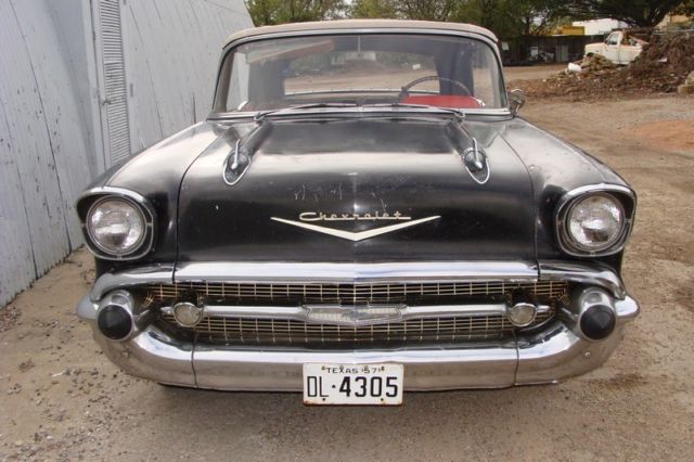 1957 chevrolet bel air convertible. barn find, now driver, 283 v-8,auto, black