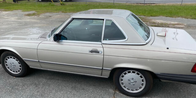 classic 1987 mercedes-benz sl-class 560sl smoke silver/burgundy hard top/soft