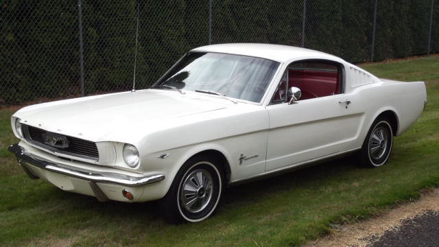 mustang fastback 2+2 factory wimbledon white w/ red intetior c-code 289 2v motor