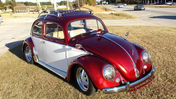 1954 matching numbers vw oval window bug candy apple red/pearl white restored