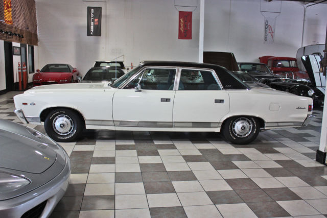 1969 amc ambassador amx 390 v8 sst, white/blue, vinyl top, a/c, am/fm, excellent