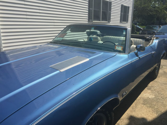1971 oldsmobile cutlass supreme convertible- mulsanne blue white interior