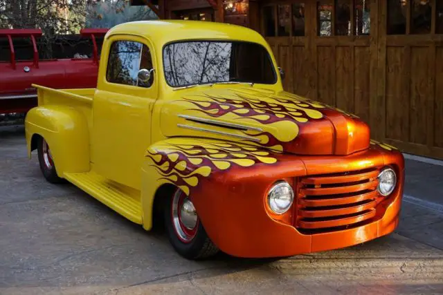 1948 ford f100 truck hot rod custom canary yellow on corvette red leather
