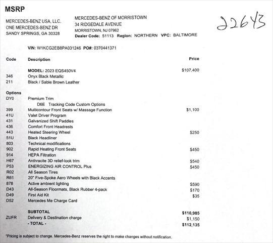 2023 mercedes-benz eqs 450+ 4matic