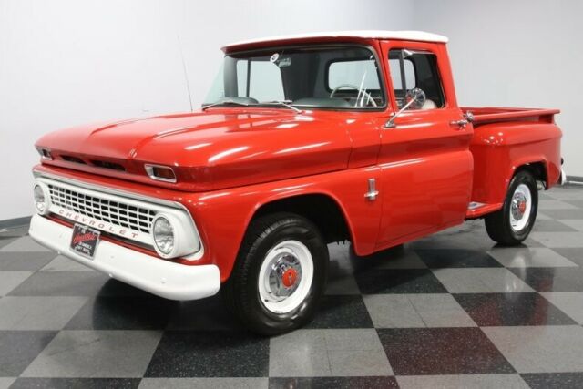classic vintage red white chevy inline 6 3 speed transmission pickup truck