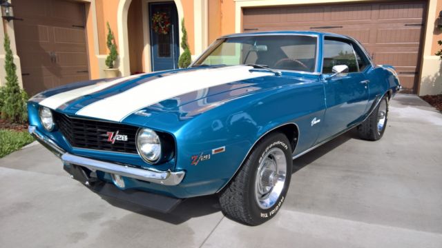 1969 chevrolet camaro z28 x33 lemans blue, crossram, cowl hood and protecto 69