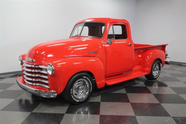 1950 chevy 3 window pickup custom red