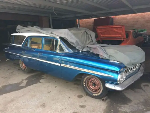 1959 chevrolet impala park wood station wagon 0 blue wagon 283 a