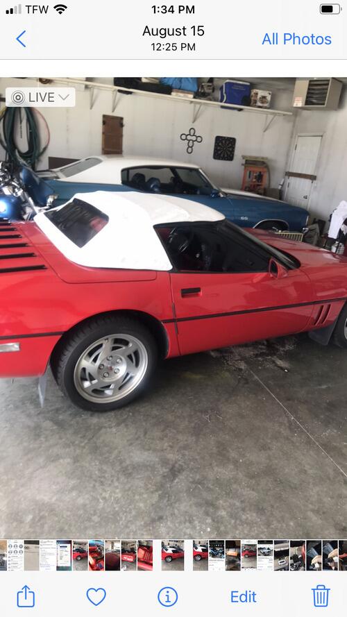 1990 corvette convertible 350 engine white top like new red on red.interior near