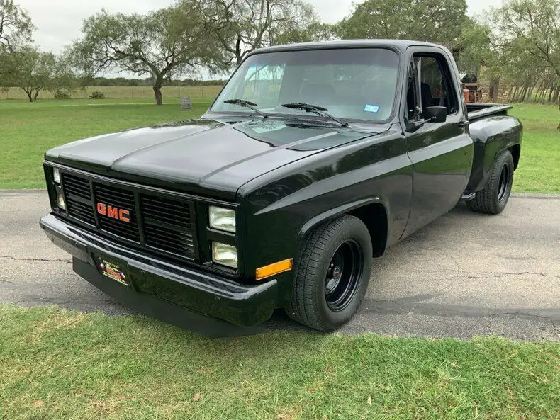 1985 gmc 1500 slick paint hot 350 5 speed cold ac 3.42 posi 1110 miles black pic