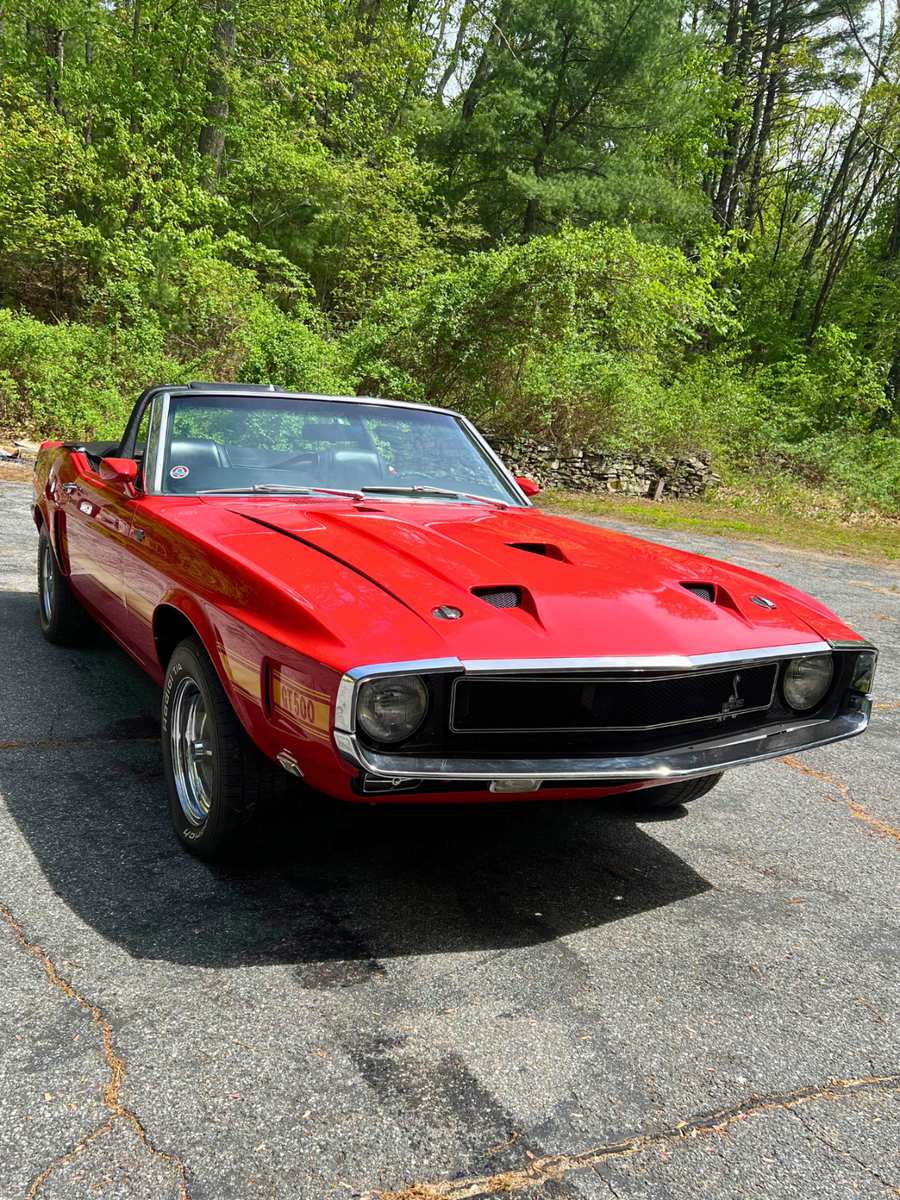 vintage collector's item - 1969 shelby gt500 convertible in red with gold stripe