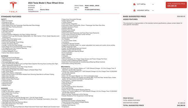 2023 tesla model 3 standard range