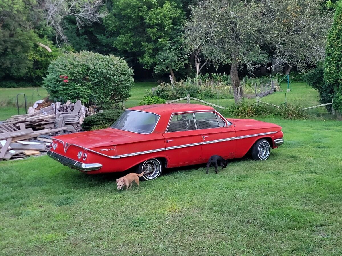 1961 chevrolet bel air sedan red 4 door hard top