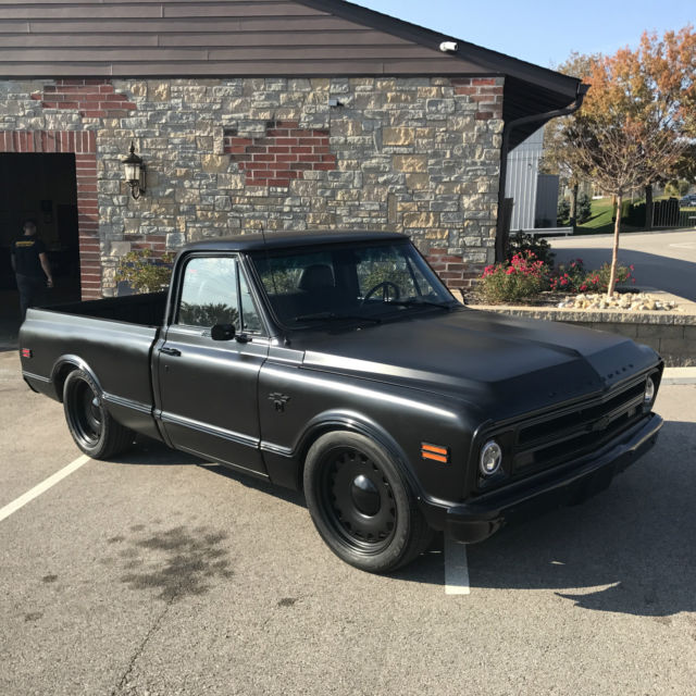1968 chevy c10, satin (matte) black paint, detroit steel wheels, no reserve!!