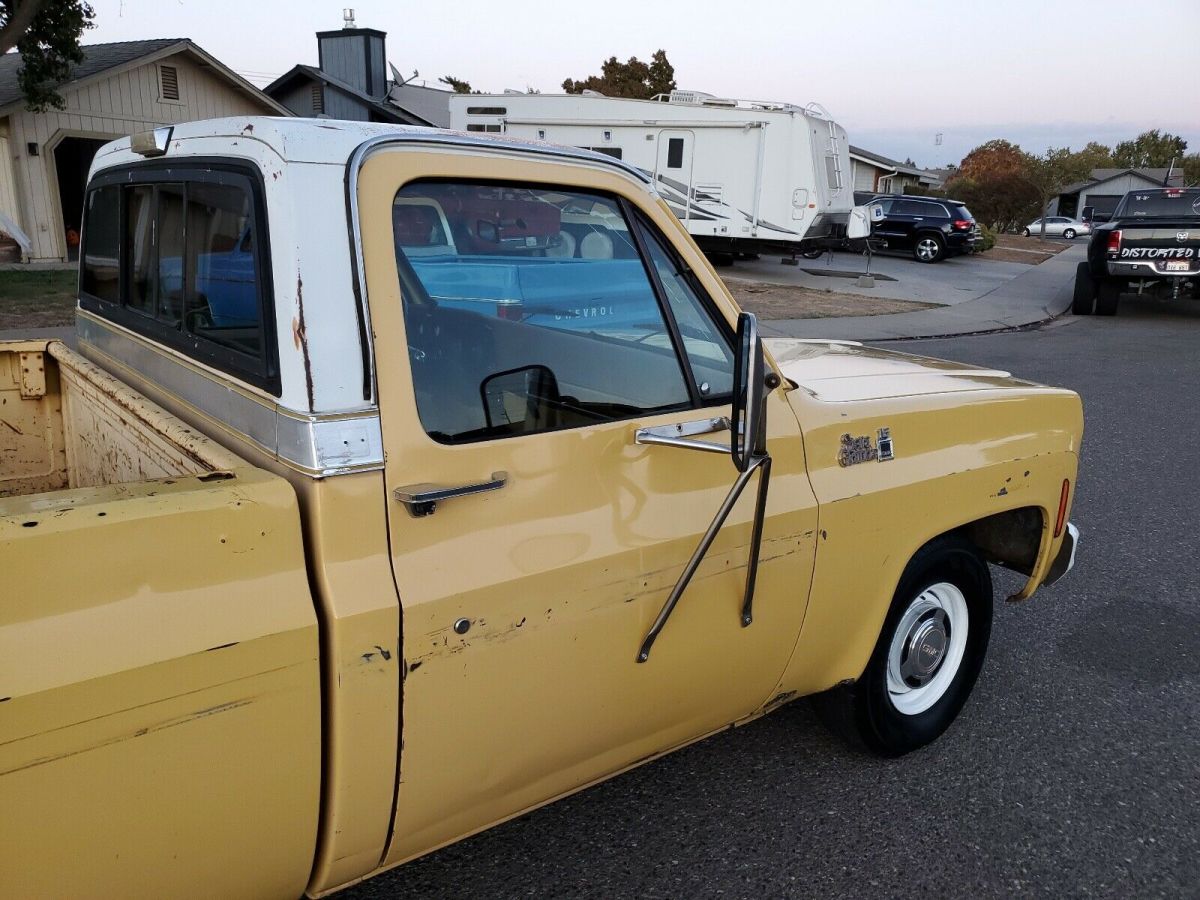 1977 gmc sierra grande 15 c10 squarebody pickup yellow rwd automatic