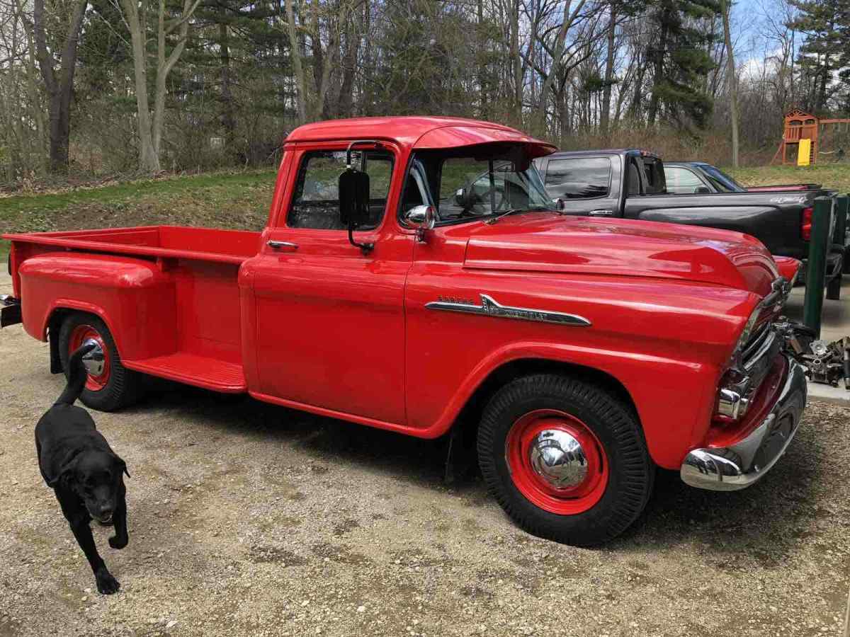 1958 chevrolet apache 3800 pickup red rwd manual
