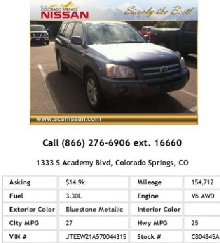 2007 toyota highlander hybrid base bluestone metallic suv v6 in colorado springs, co