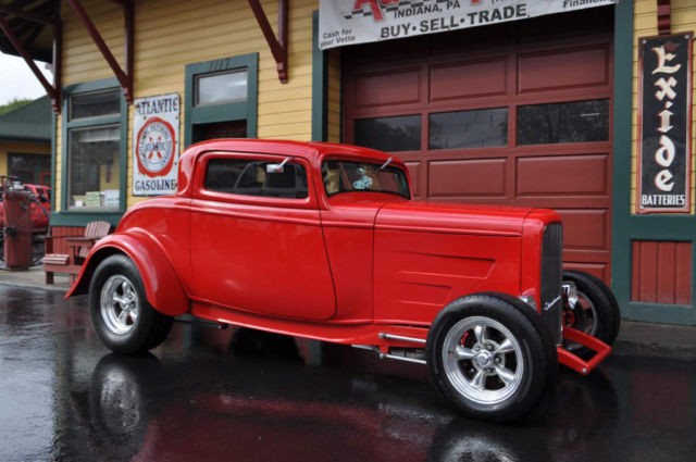 1932 ford model a 3 window deuce high boy coupe w/ cold ac! 17689 miles red 350