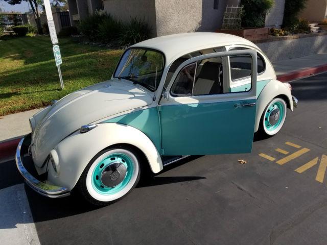 1968 volkswagen beetle, white/aqua