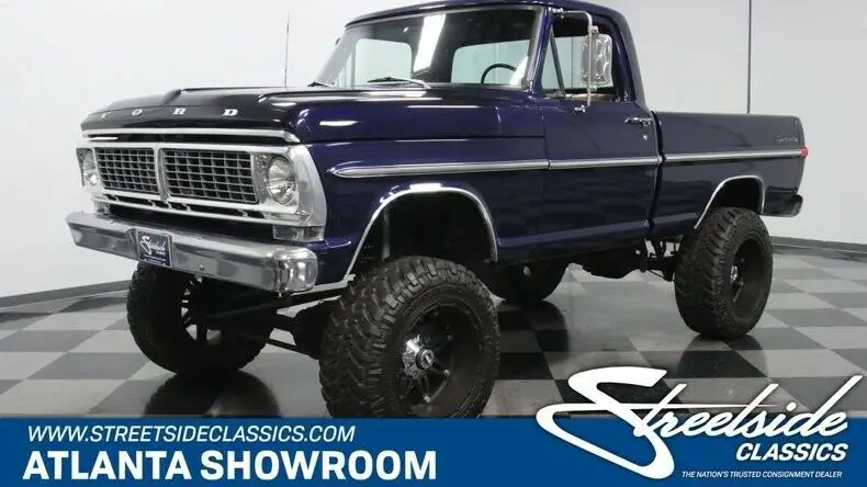 classic vintage chrome fomoco f100 4x4 302 v8 4-speed manual transmission blue