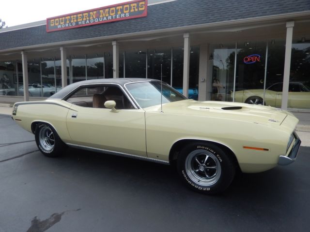 1970 plymouth cuda factory yellow gold 340 auto rotisserie restored
