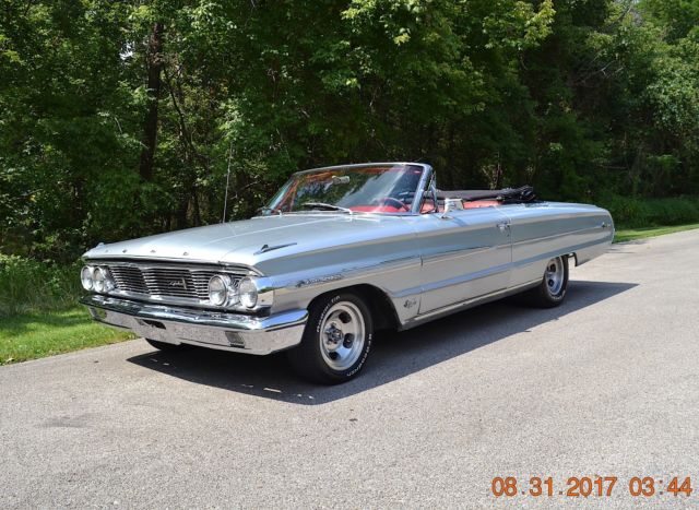 1964 galaxie 500xl convertible p-code 390 beautfiul silver with red interior