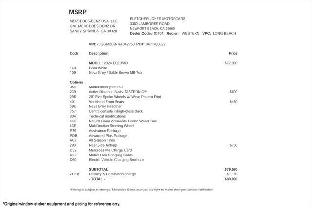 2024 mercedes-benz eqe 350+ eqe 350+ suv