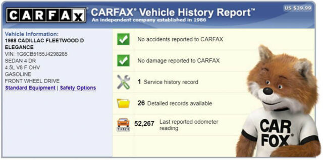 1988 cadillac fleetwood delegance 1 owner 52k mi texas carriage top carfax!