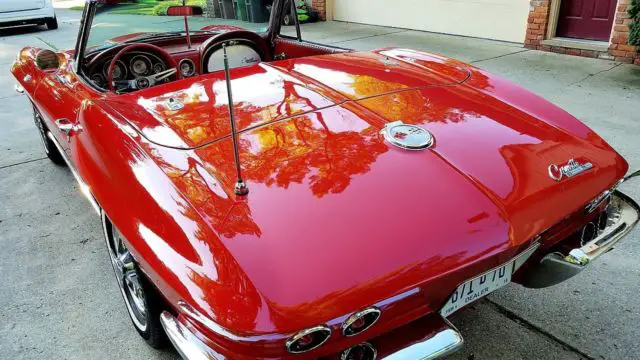 corvette 1963 #'s match, 327/340hp. real red on red 4sp, 2 tops, 2 adult owners!