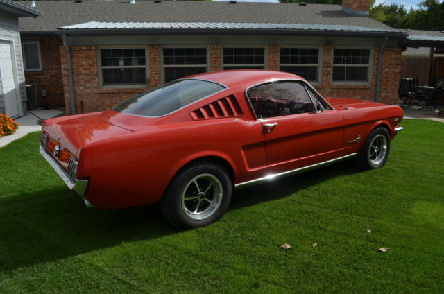very fresh restoration, 65 mustang fastback, 302 hipo, rangoon red & red