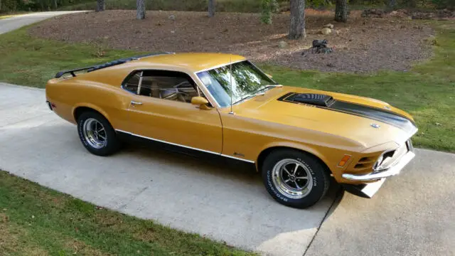 1970 ford mustang mach 1 351c 4spd shaker marti gold 15's bama fastback 05h code