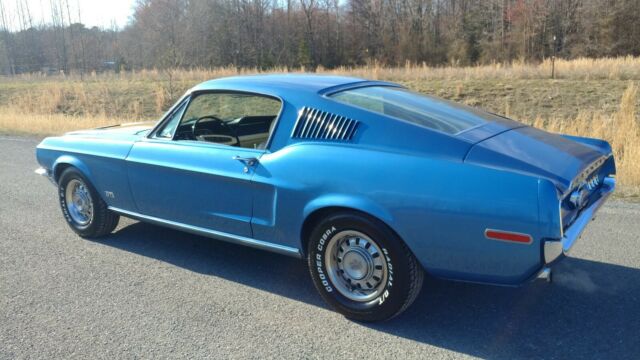 1968 ford mustang gt fastback 2+2 blue / parchment s code 390 auto marti report