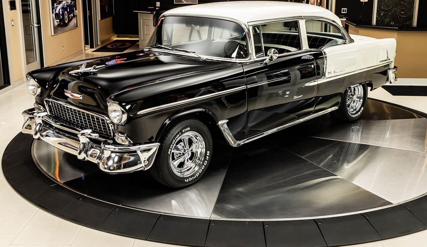 1955 chevrolet bel air black and white 383 v8 613 miles