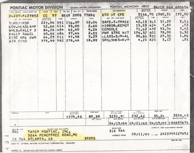 1969 pontiac gto judge clone documented history with $$$ in receipts