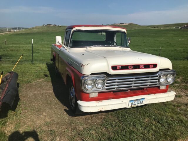 1959 ford f100 pickup red rwd manual custom cab