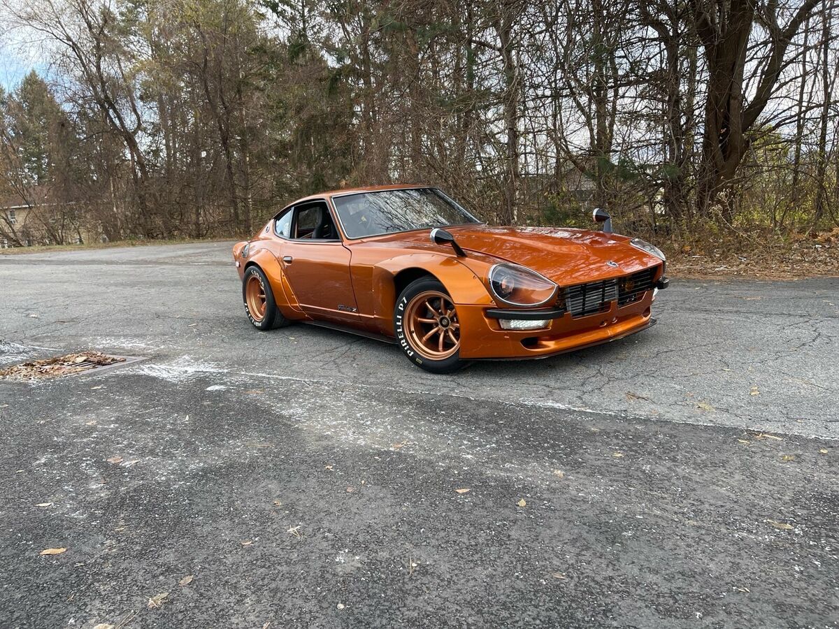 1972 datsun 240z orange rwd manual resto mod pandem rocket bunny wide body