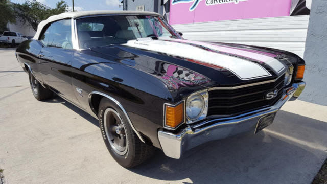 1972 chevelle ss 454 convertible - black w/ white, a/c, working power top