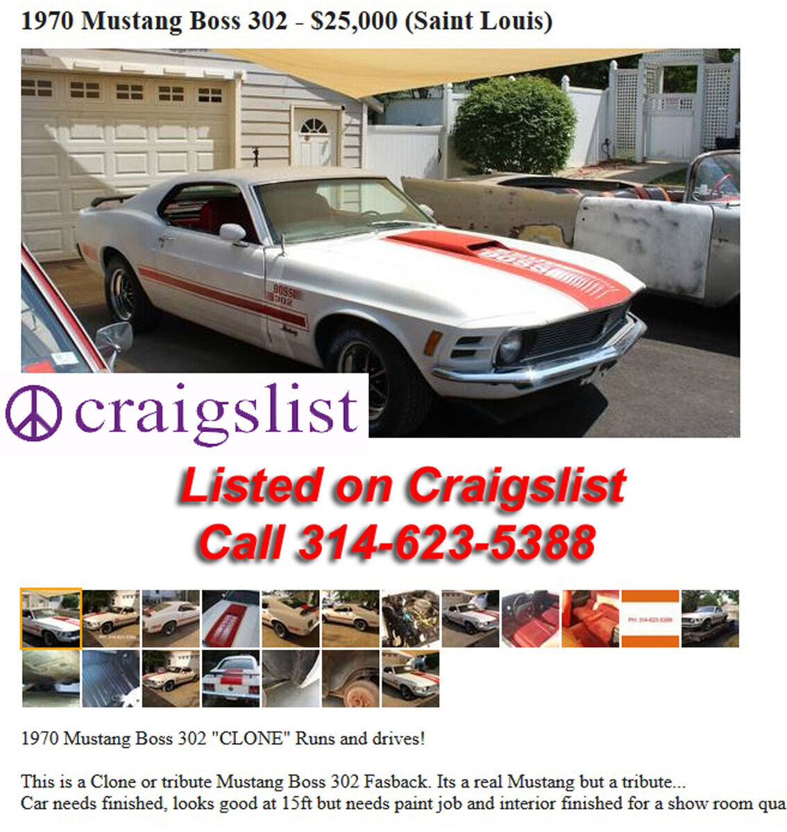 1970 ford mustang clone boss 302 3:90 posi runs great!