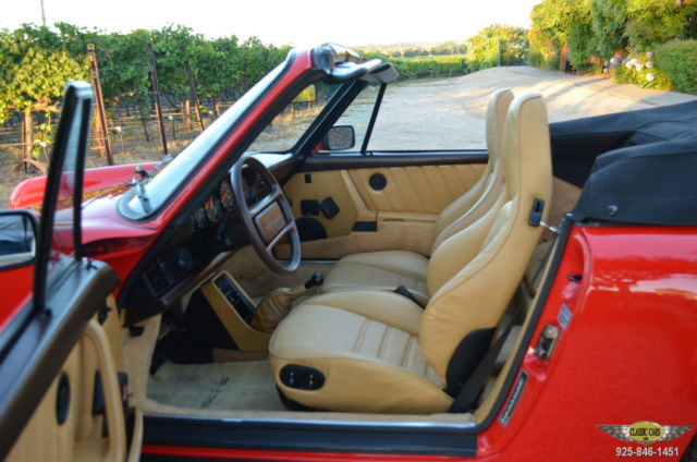 1986 porsche 3.2 cabriolet - 14k mi ca - 2 own car guards red/tan sp. seats