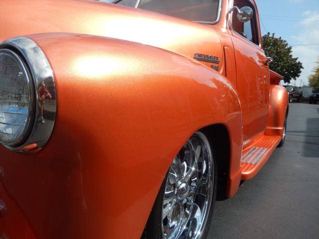 1950 chevrolet 3100 5 window pickup bright orange leather dics brakes