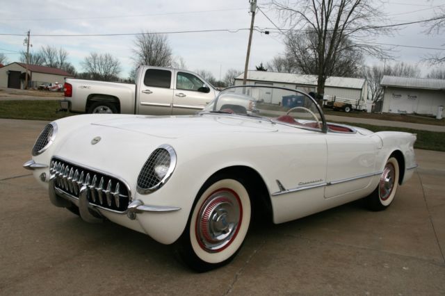 1954 corvette 2 owner 37k actual mile polo white on red later serial number