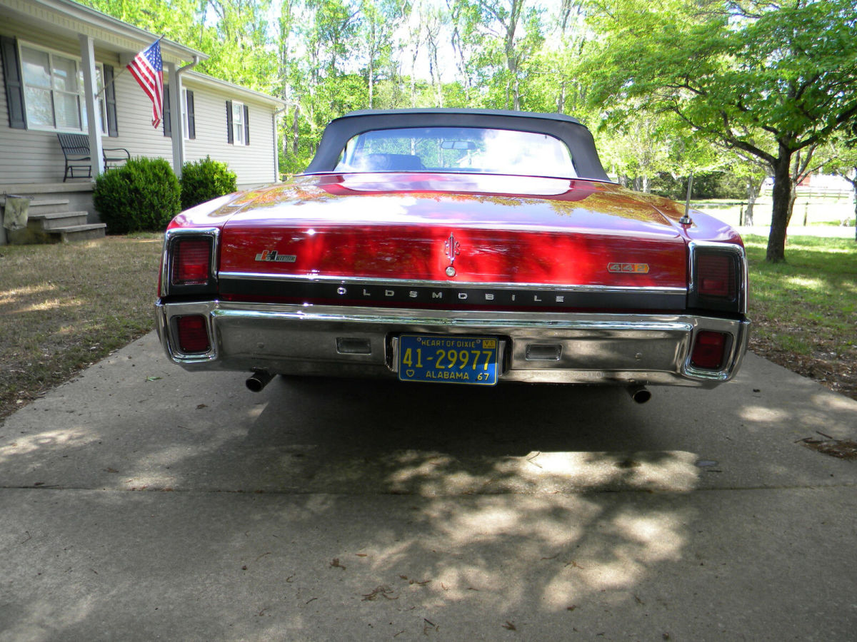1967 oldsmobile cutlass 442 red convertible rotisserie restoration 27 options